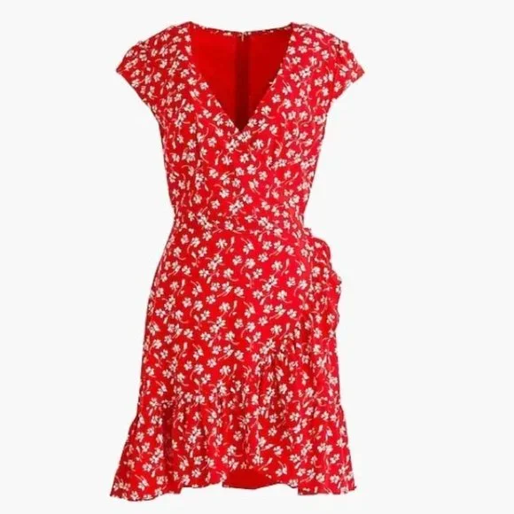 J. Crew Red Floral Wrap Dress J. Crew Red Floral Wrap Dress